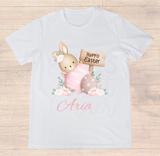 Pink Easter Bunny T-shirt | Can be personalised with name